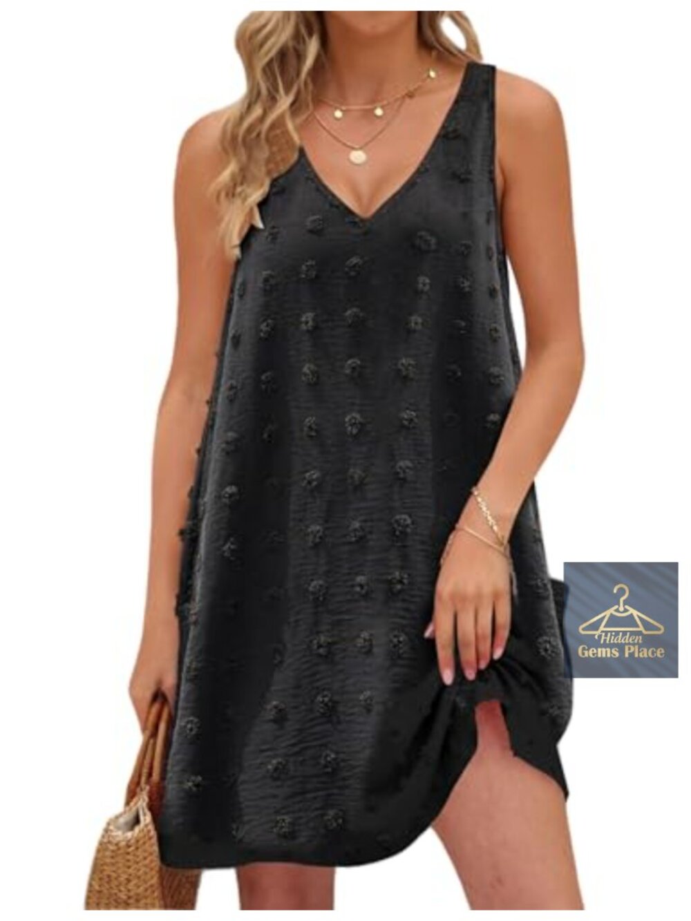 Womens Swiss Polka Dot Beach Cover Up Sleeveless V Neck Tank Dress